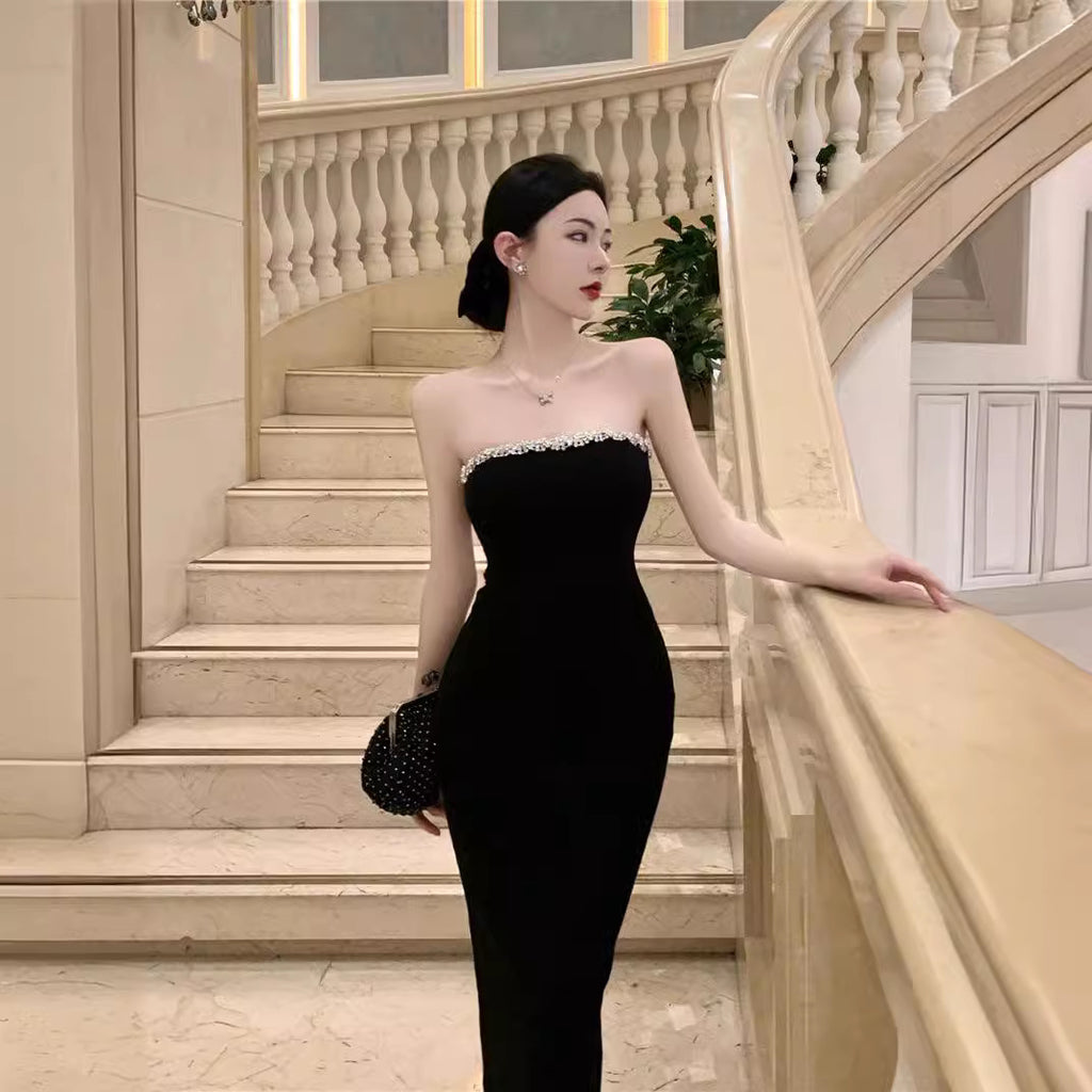 Rhinestone Off the-Shoulder Long Dress