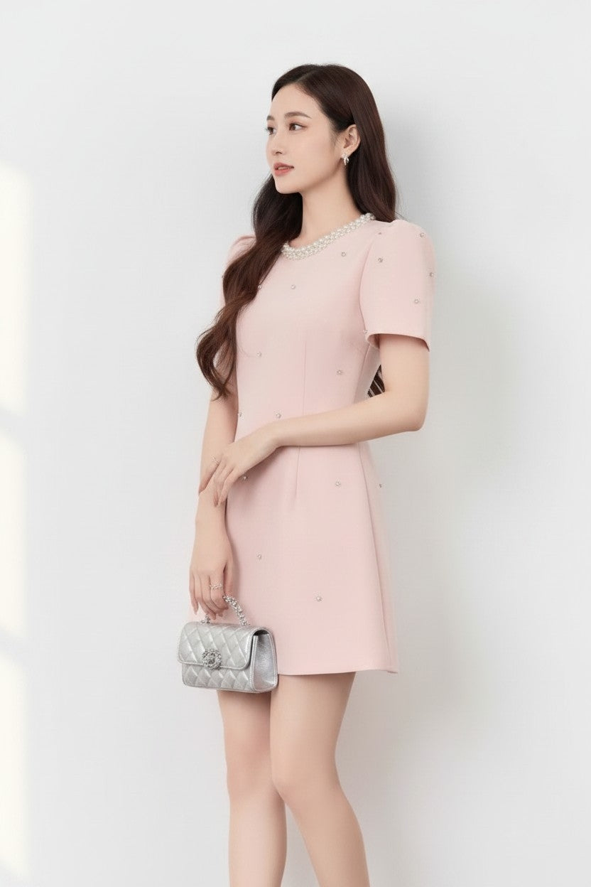 Rhinestone Round Neck dress