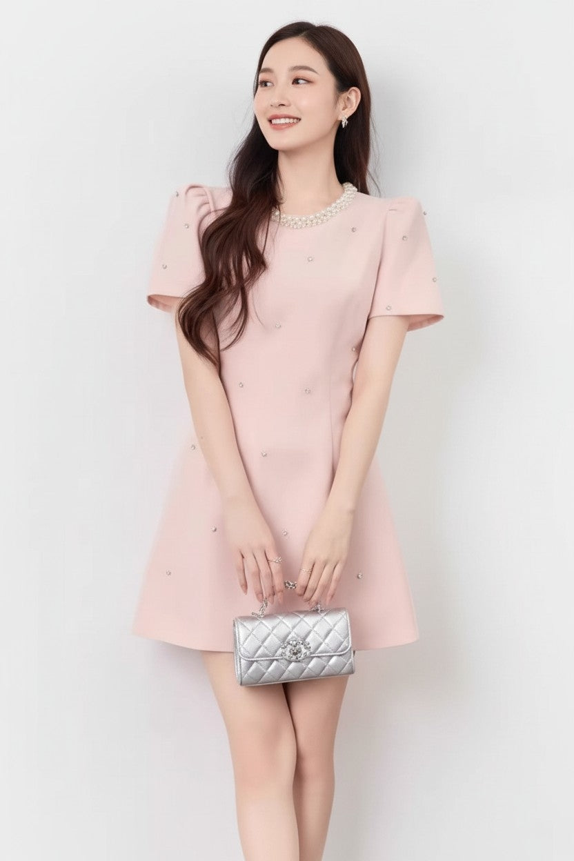 Rhinestone Round Neck dress