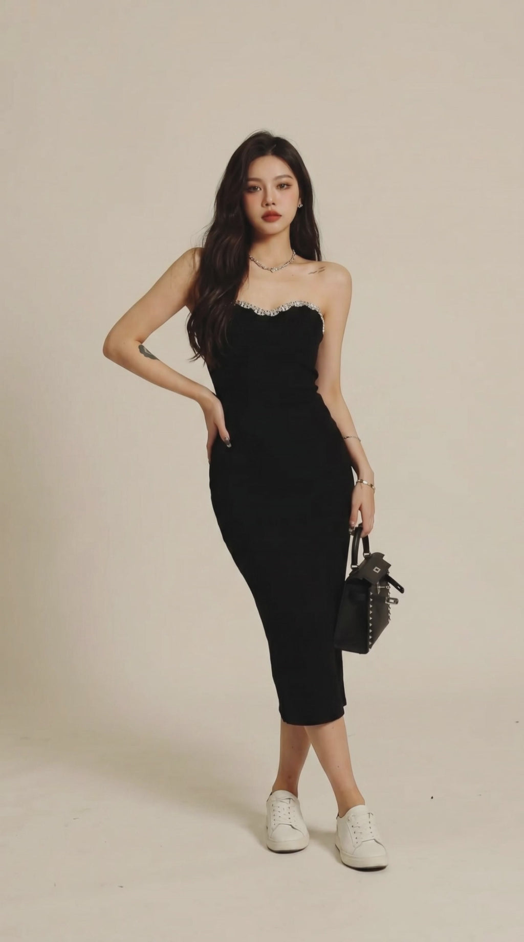 Rhinestone Off the-Shoulder Long Dress