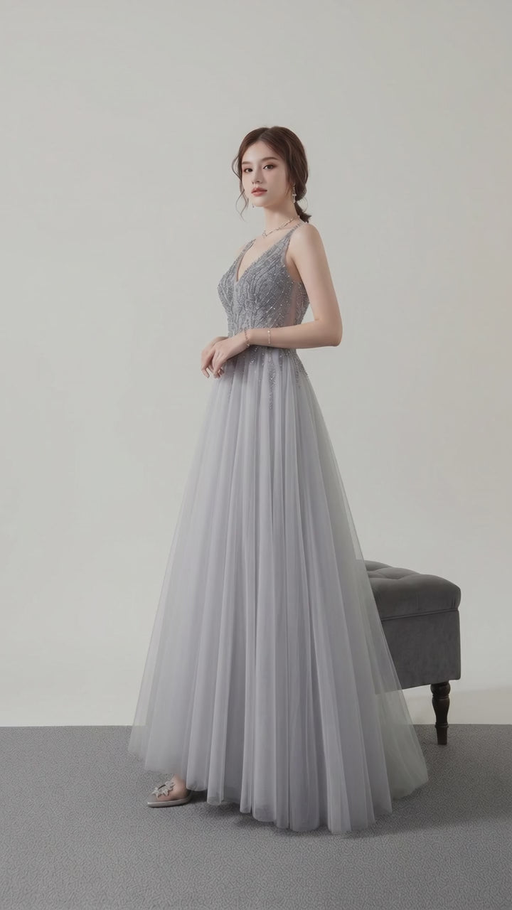 Backless Sequin Evening Gown