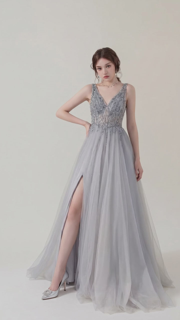 Backless Sequin Evening Gown