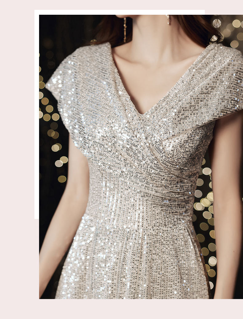 V-Neck Sequin Dress