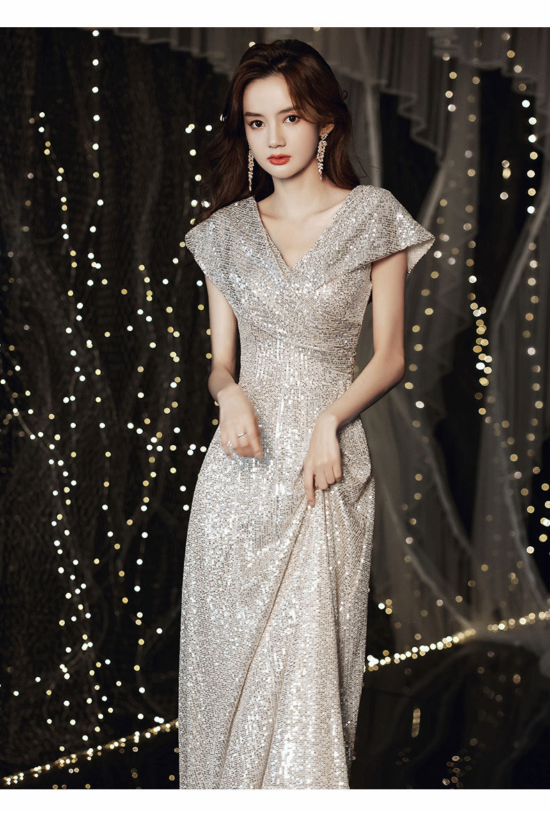 V-Neck Sequin Dress